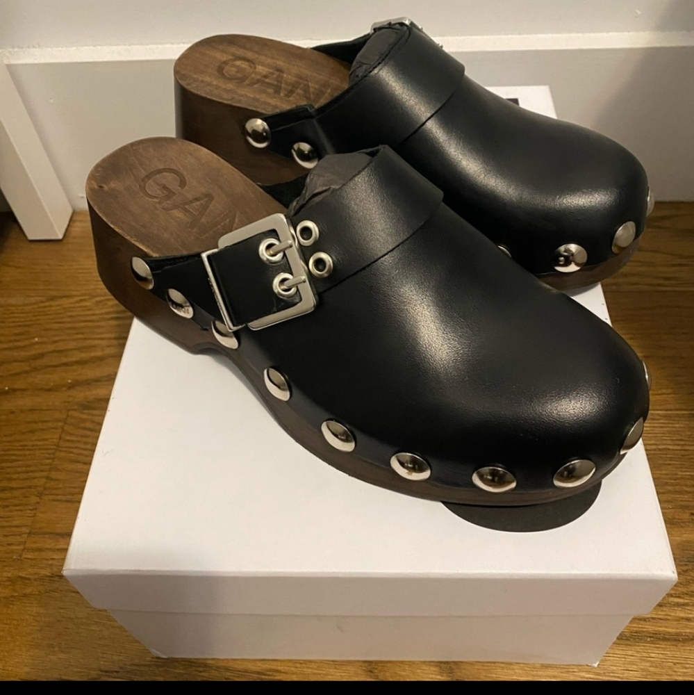 Ganni Leather Studded Clogs